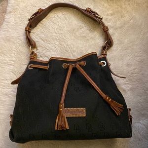 Vintage authentic Dooney and Bourke black canvas and leather drawstring …